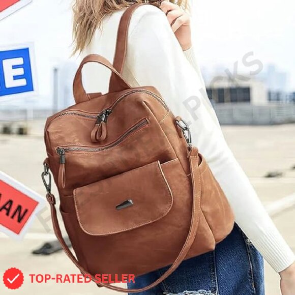 PU Leather Backpack Purse Multipurpose Travel Handbag Adjustable Strap - Picture 7 of 7